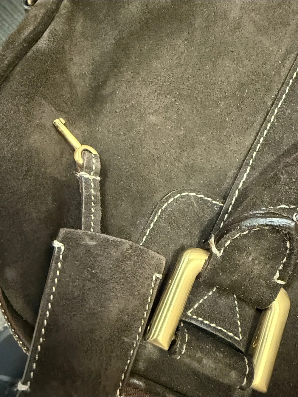 Bally Dark Brown Suede Messenger Bag with Gold Hardware